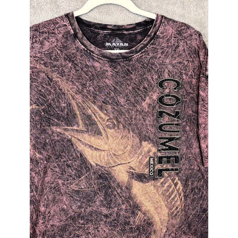 Mayan Flea Market Cozumel Mexico Marlin Acid Wash Tee Purple Mens XXL