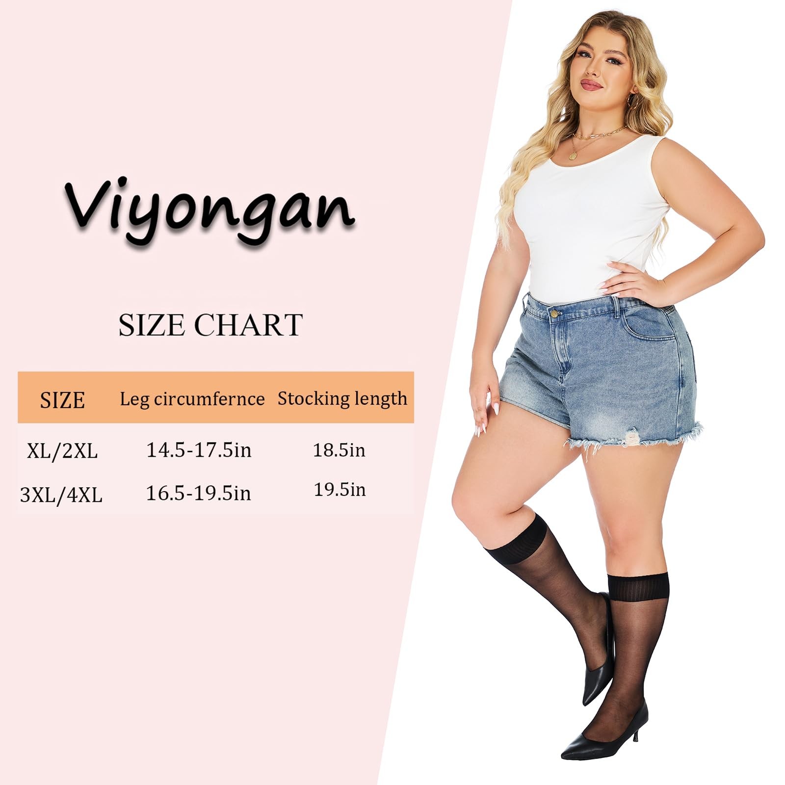 Plus Size Sheer Knee High Socks for Women Nylon Super Wide Trouser Stockings ... gallery