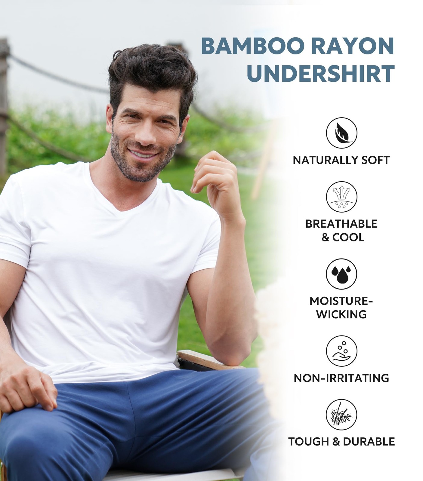 DAVID ARCHY Men's Undershirt Bamboo Rayon MoistureWicking White TShirts Stret... gallery