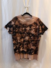 Black Brown Tan Bleached Distressed Short Sleeve T Shirt Top Unisex US Size L