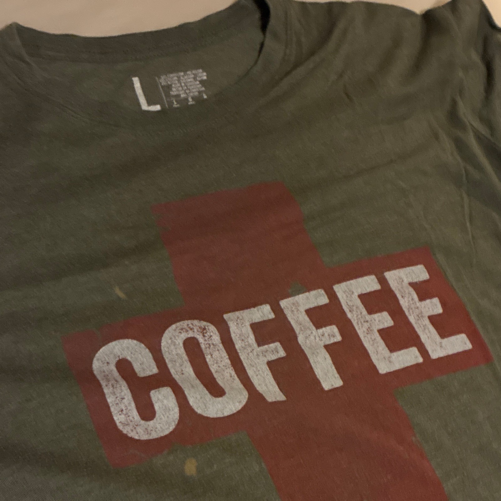 Men’s Green Coffee Graphic Print Crew Neck Short Sleeve Cotton Knit Tee L gallery