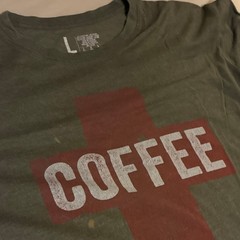 Men’s Green Coffee Graphic Print Crew Neck Short Sleeve Cotton Knit Tee L