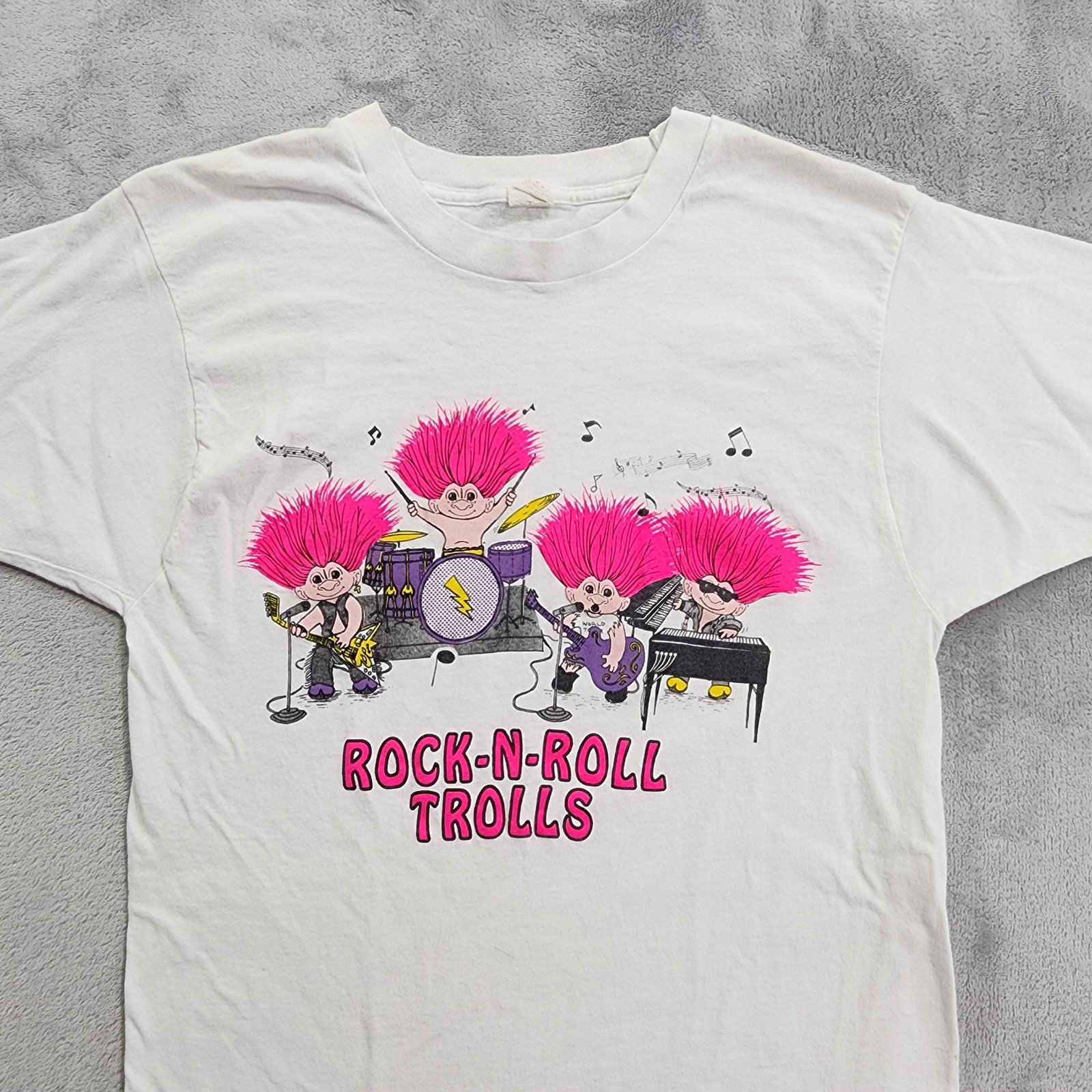 Vintage Rock-N-Roll Trolls Shirt Mens S White Pink Band Cartoon Graphic Tee 90s gallery