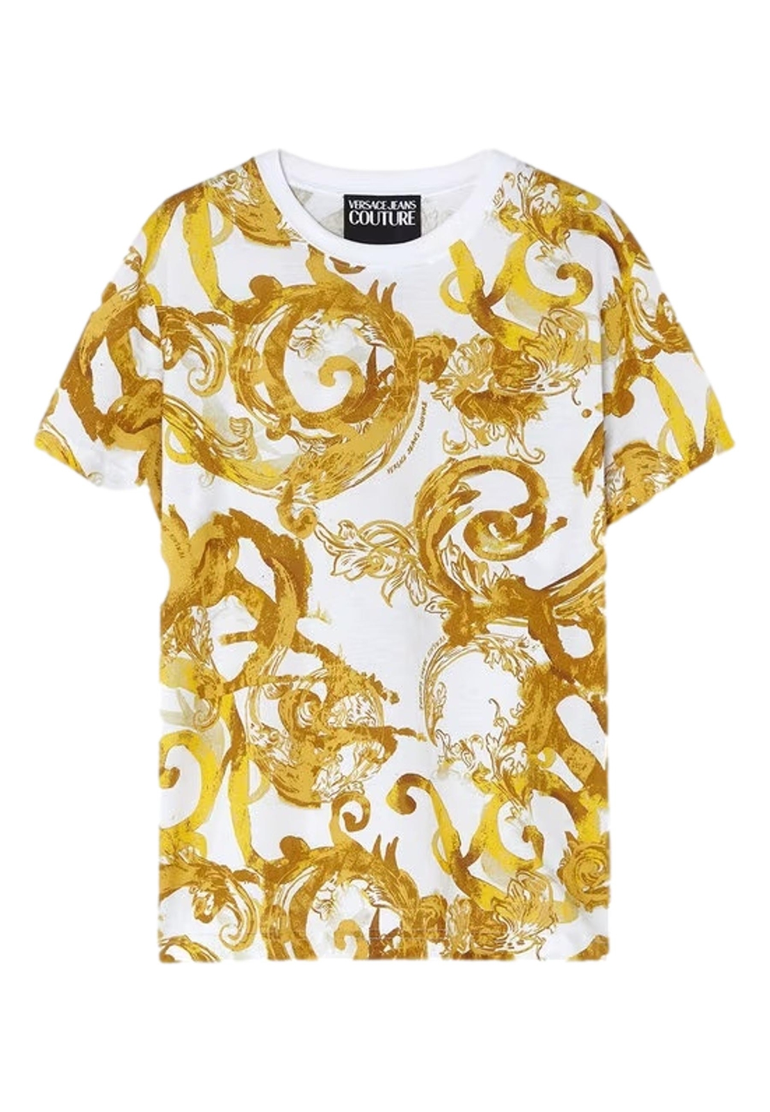 NWT VERSACE JEANS COUTURE WHITE/GOLD T-SHIRT WITH BAROQUE PRINT 76GAH6S0 JS287