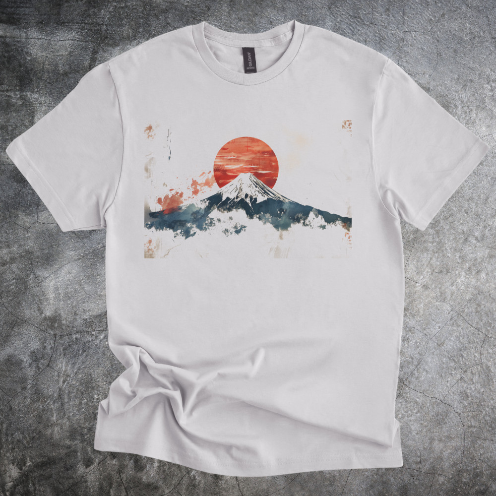 Sun Mountain Shirt Japanese Landscape Watercolor Art Tshirt Gray gallery