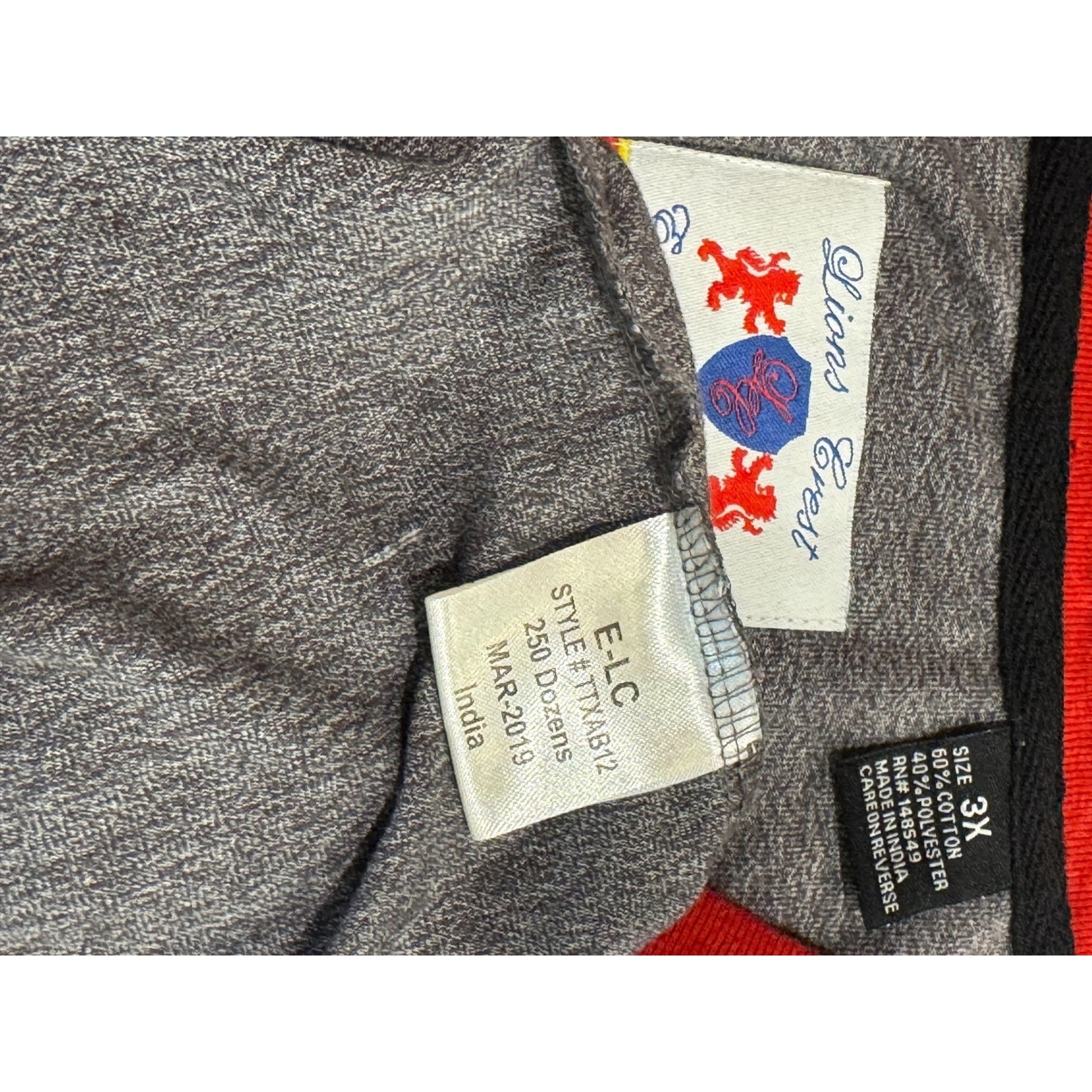 Lions Crest English Laundry V-Neck T-Shirt Mens 3XL Heather Gray Red Blue gallery