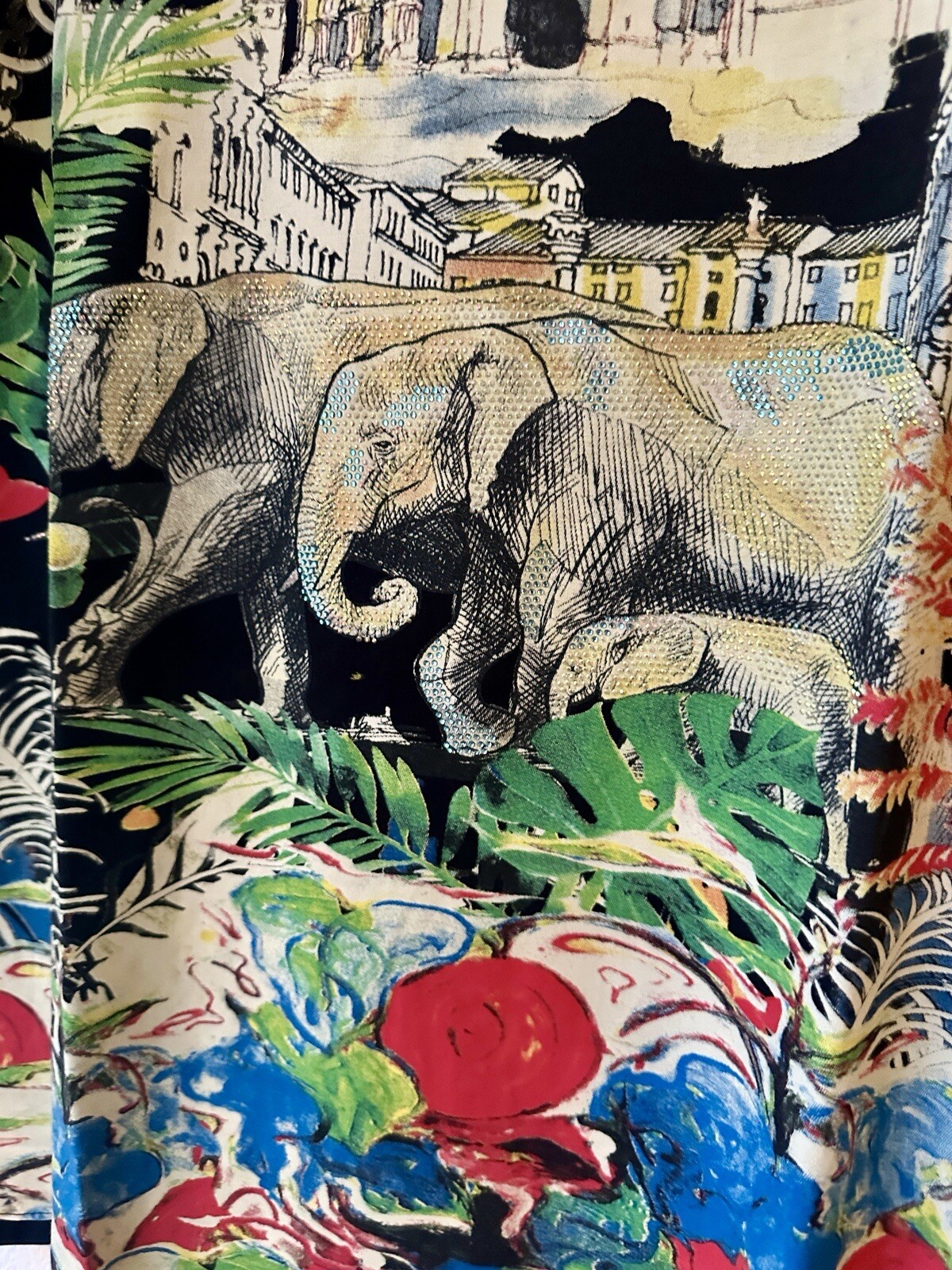 Heads or Tails Men’s Rhinestones Beaded / Black T-shirt Elephants Size 2XL gallery
