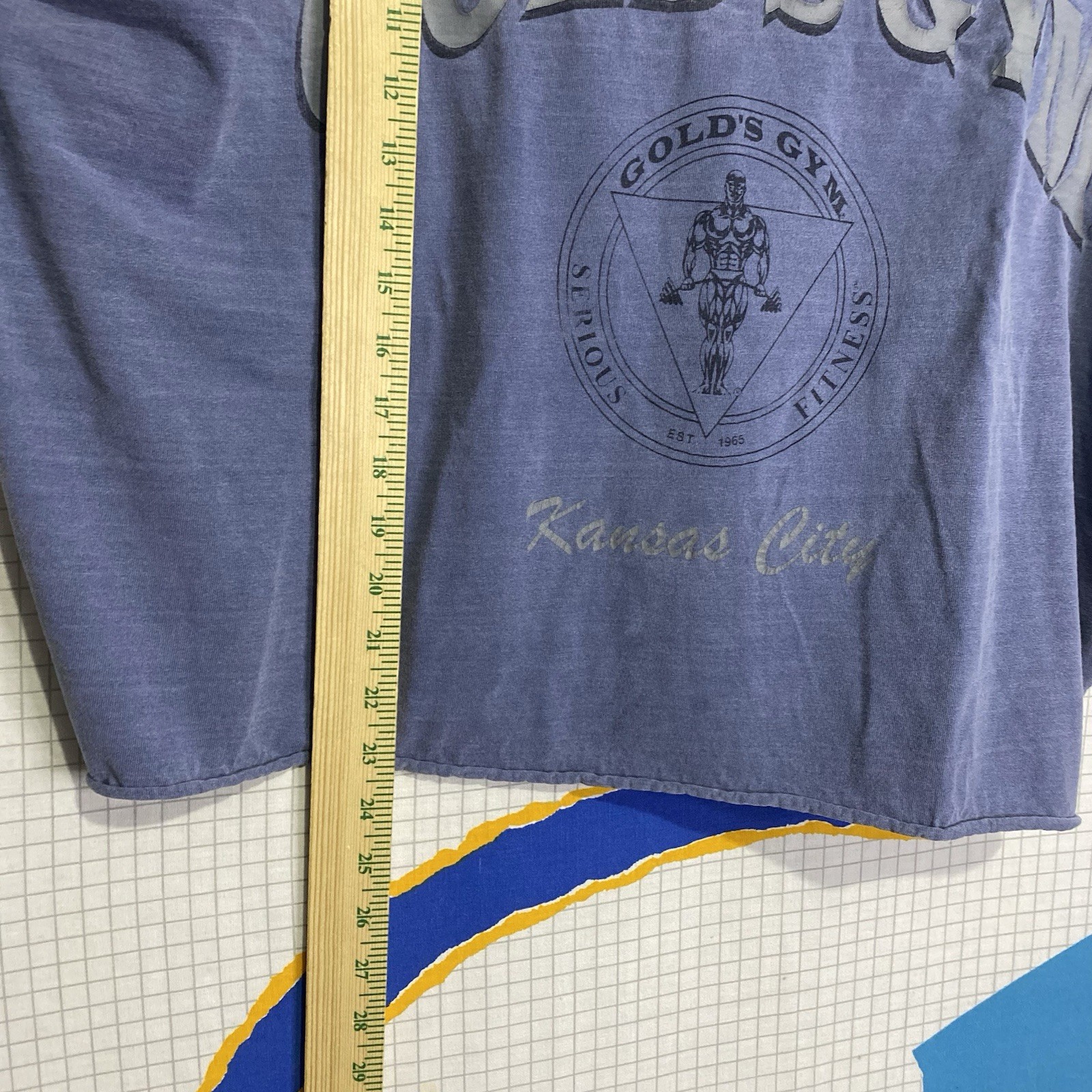 Vintage 80s Golds Gym Shirt XL Cut Off Boxy Crop Body Building Kansas City 90s gallery