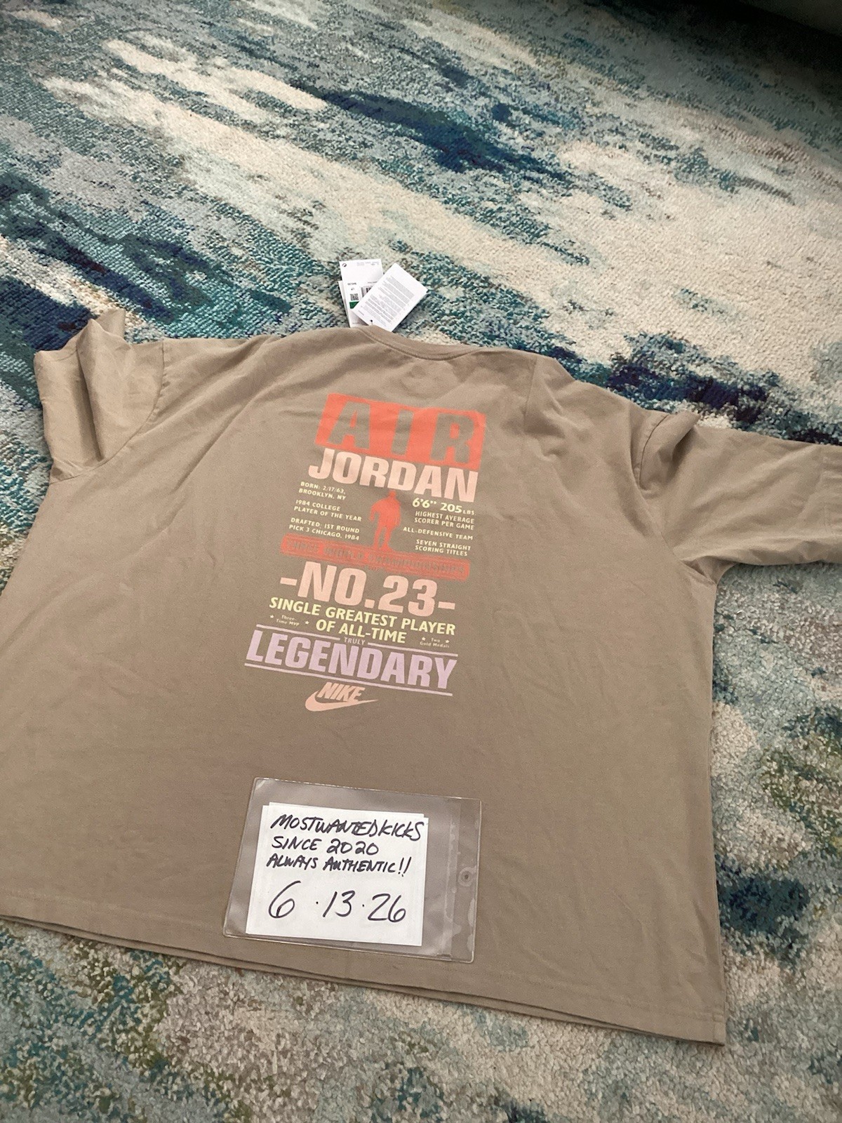 NWT Nike Air Jordan Flight Oversized T-Shirt Khaki & Iced Carmine Men’s Sz XL gallery