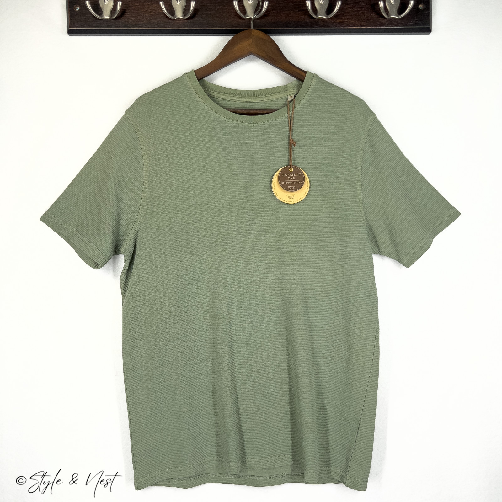 Common People Waffle Knit Tee Medium Sage Green Cozy Ribbed