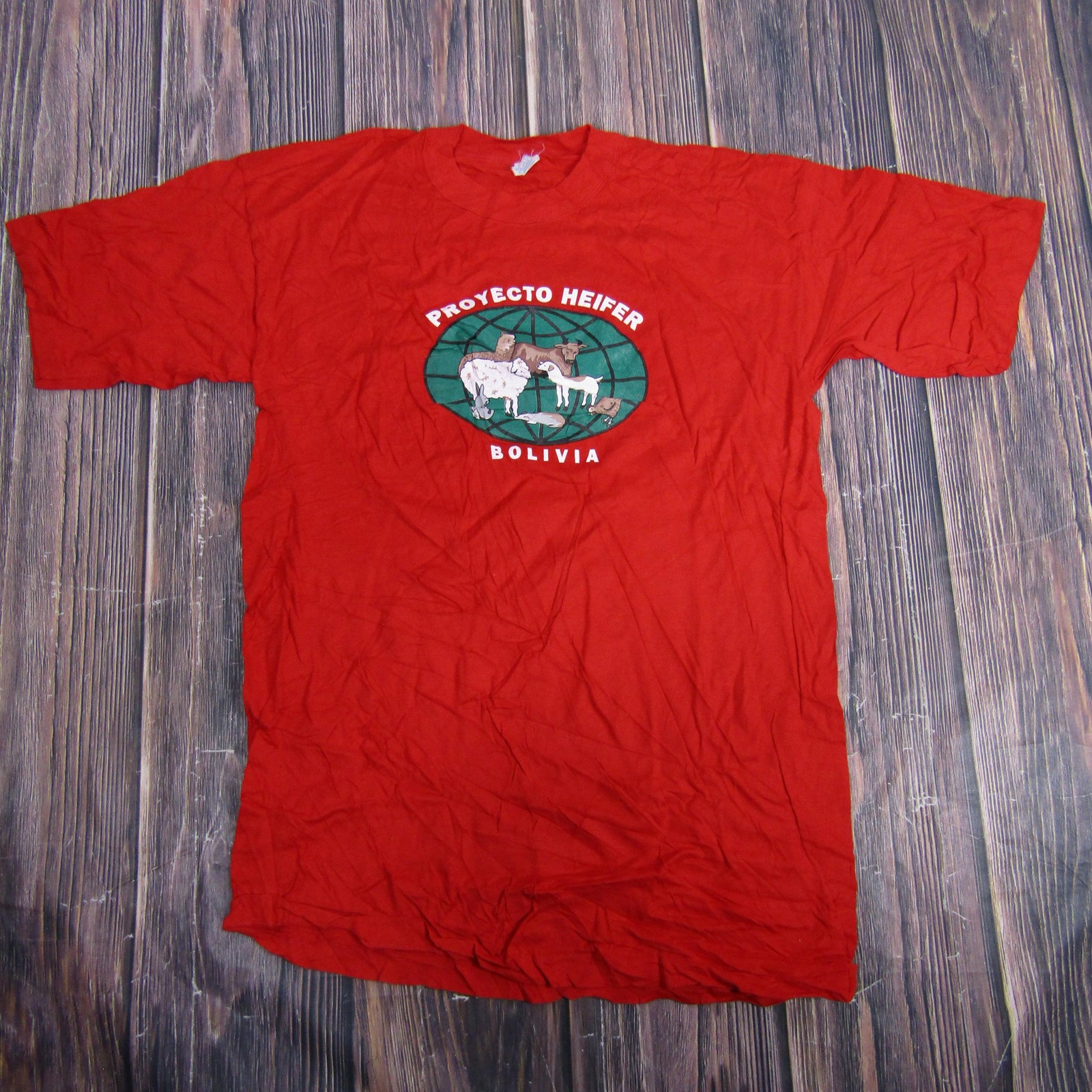 Vintage Proyecto Heifer Shirt Mens XL Red Bolivia Single Stitch Hering 90s gallery