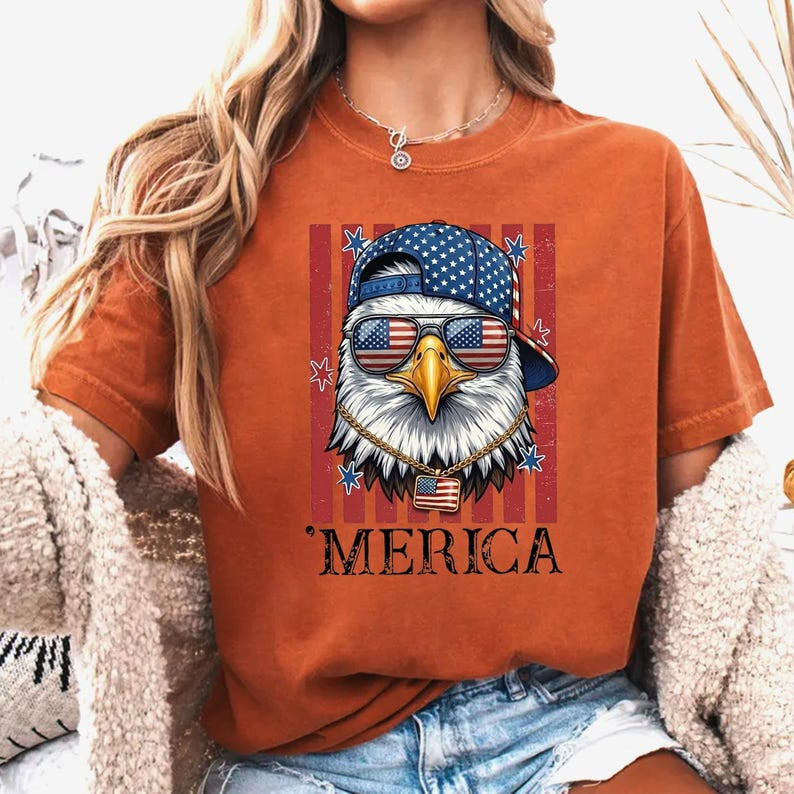 Funny Merica Eagle Shirt Patriotic USA Flag Independence Day Graphic Tee gallery