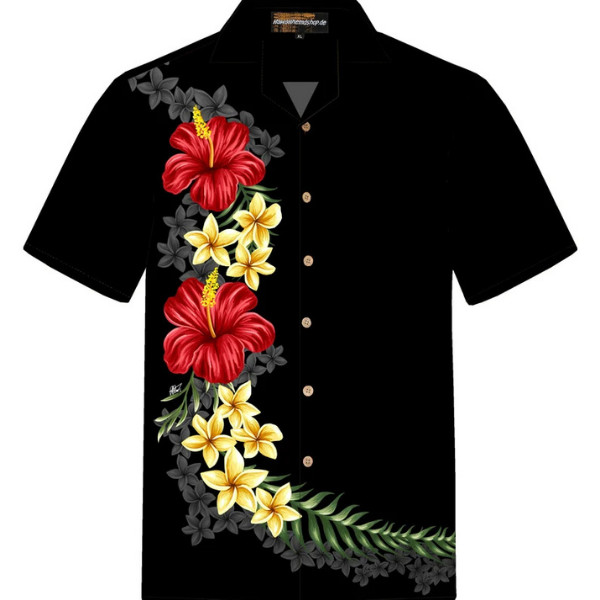 Hawaiian Shirt “Black Elegance” for men / 100% cotton / flowers
