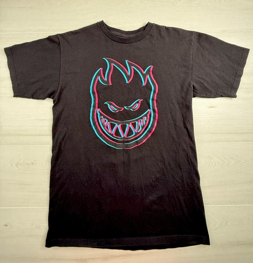 Spitfire Wheels Shirt Skateboard Skater Black Bighead Tee Flame Grunge Mens M