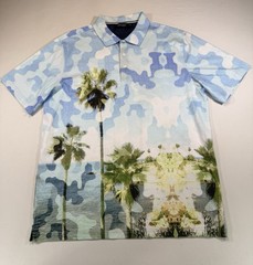 Bugatchi Camo Palm Tree Mercerized Cotton Polo Shirt Blue XL