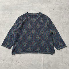 One-of-a-kind all-oer pattern retro knit sweater mix color short length thin