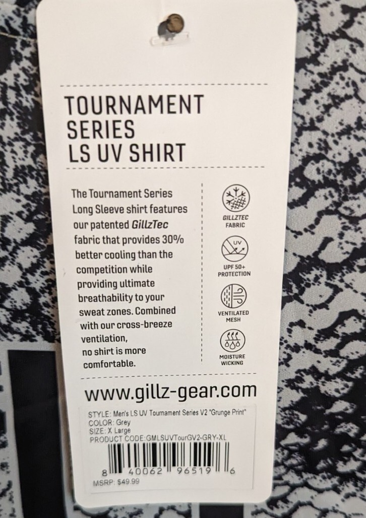 Gillz Men's LS UV Tournament Series V2 Gray Grunge Print L/S Fishing Shirt Sz XL gallery