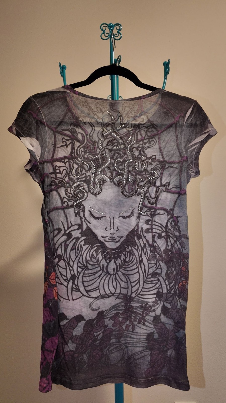 Grail Y2K Gothic Skull & Medusa Rhinestone Graphic Tee Size L gallery