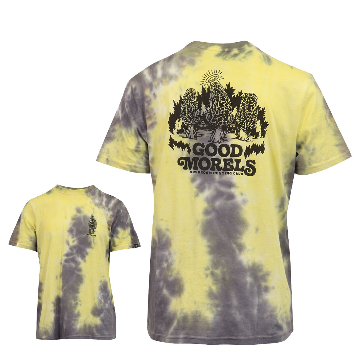 Element Men’s T-Shirt Yellow Dark Grey Tie-Dye Mushroom Graphic S/S (S17)