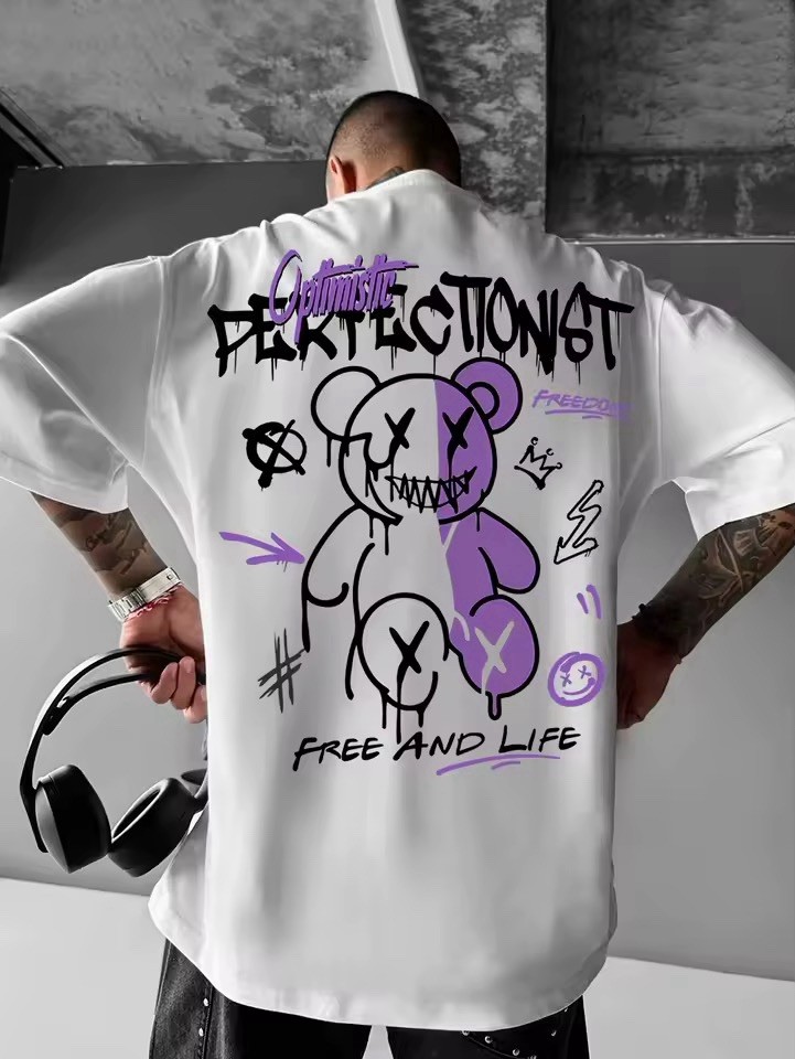 New Men T-shirt Fashion Letter Bear Print Pattern Size M+US SELL+FREE SHIPPING gallery