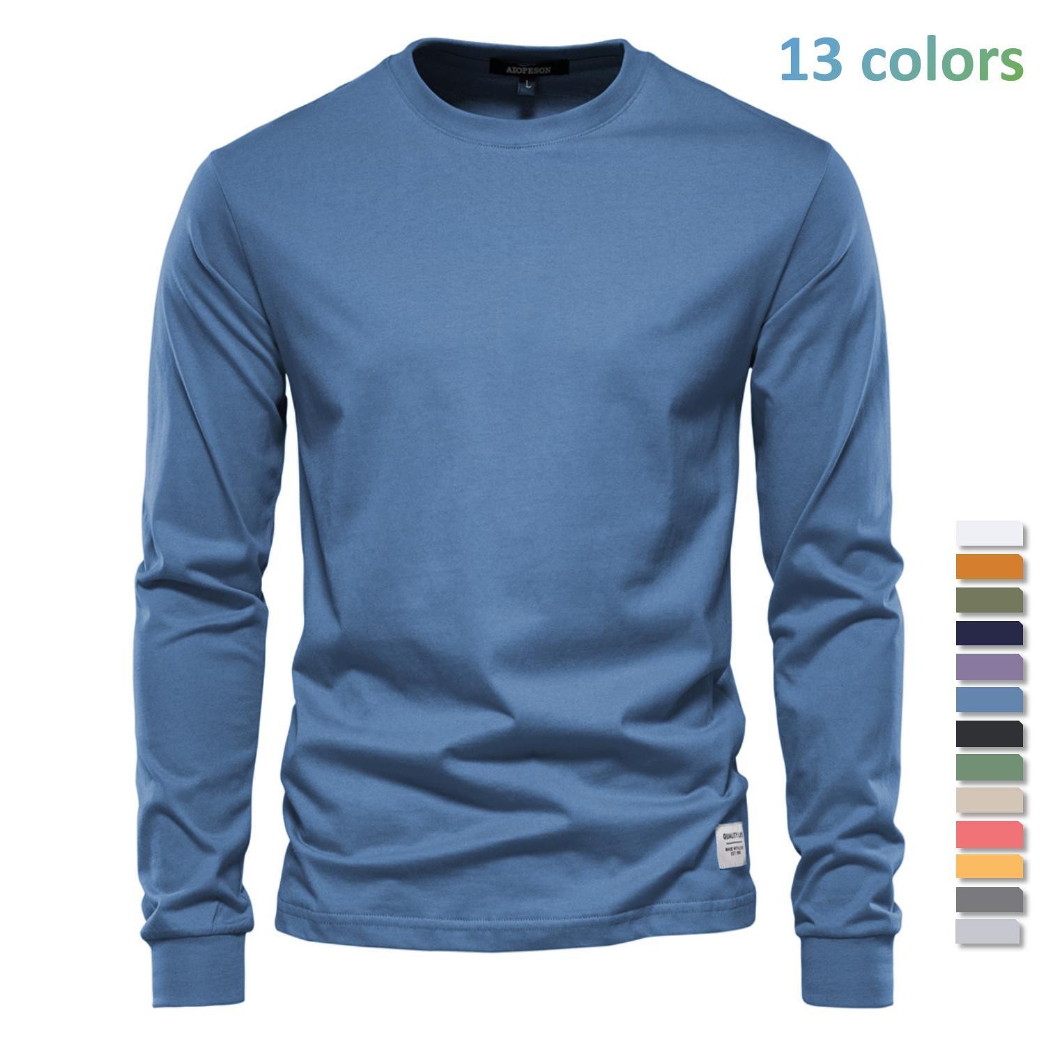 Solid Color Cotton T Shirt Men Casual O-neck Long Sleeved Mens Tshirts gallery