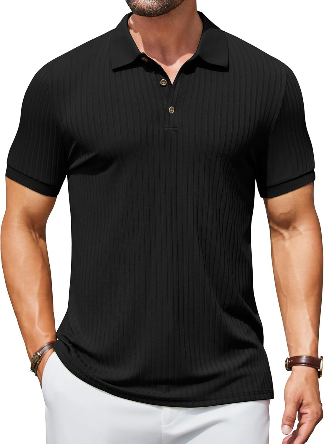 Men's Slim Fit Textured Polo Shirt Short Sleeve Casual Golf T-Shirt Summer Wear gallery