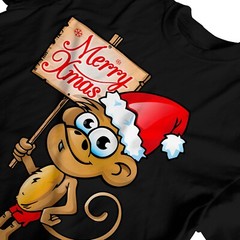 1Tee Mens Christmas Cheeky Monkey with Santa Hat T-Shirt