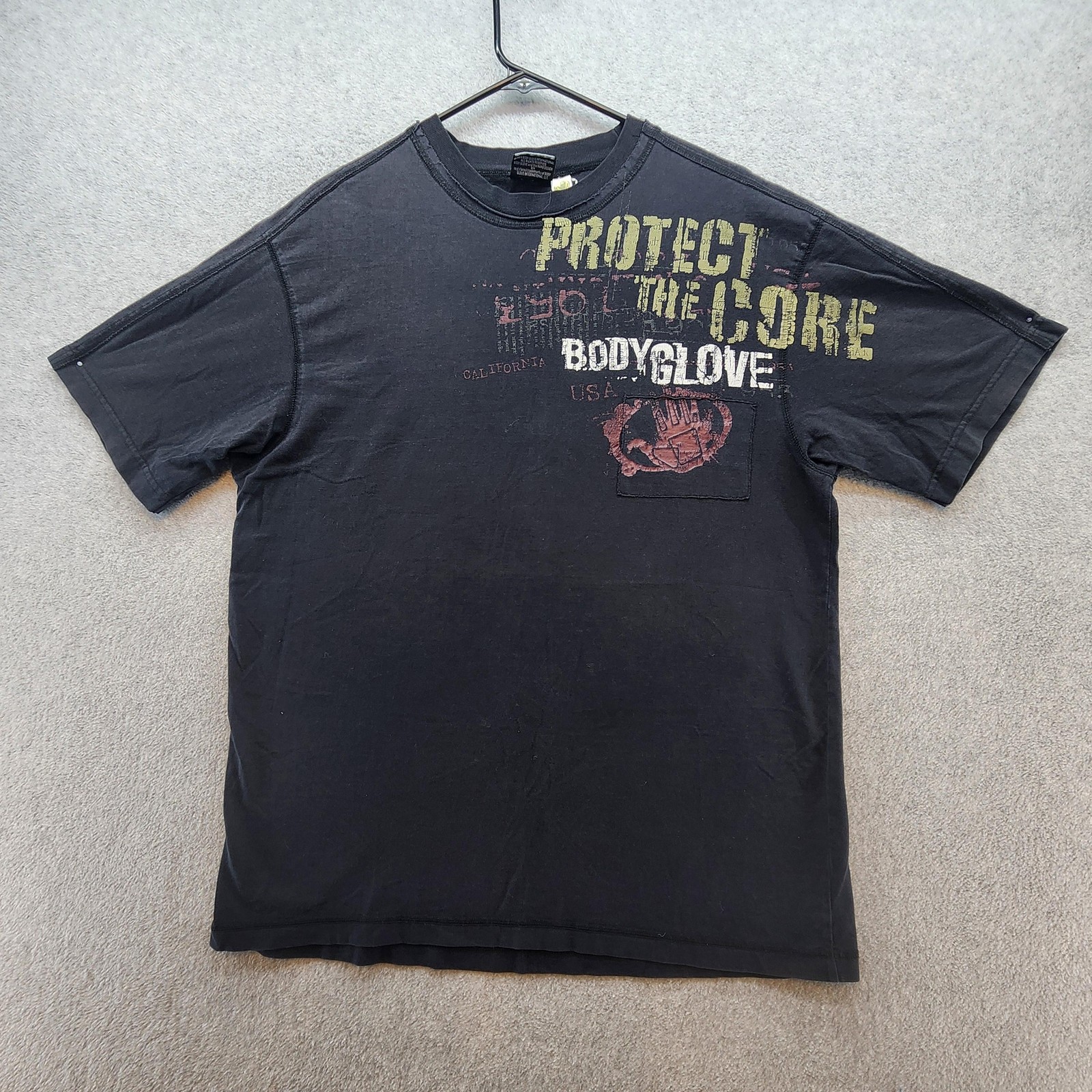 Body Glove Shirt Mens Large Black Distressed Graphic Protect The Core Surf Tee gallery