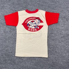 Vintage 70s Cincinnati Reds Mike #28 Baseball Shirt Teens Medium 15×22 Ivory