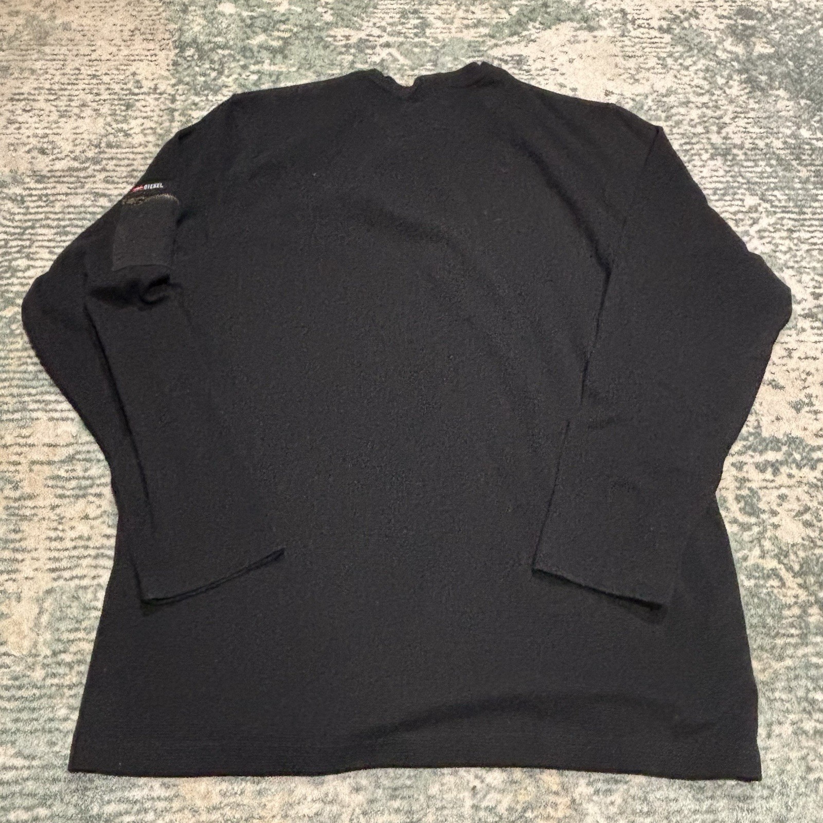 Diesel Mens Long Sleeve Shirt Large Black Micro Waffle Knit Utility Pocket XL gallery