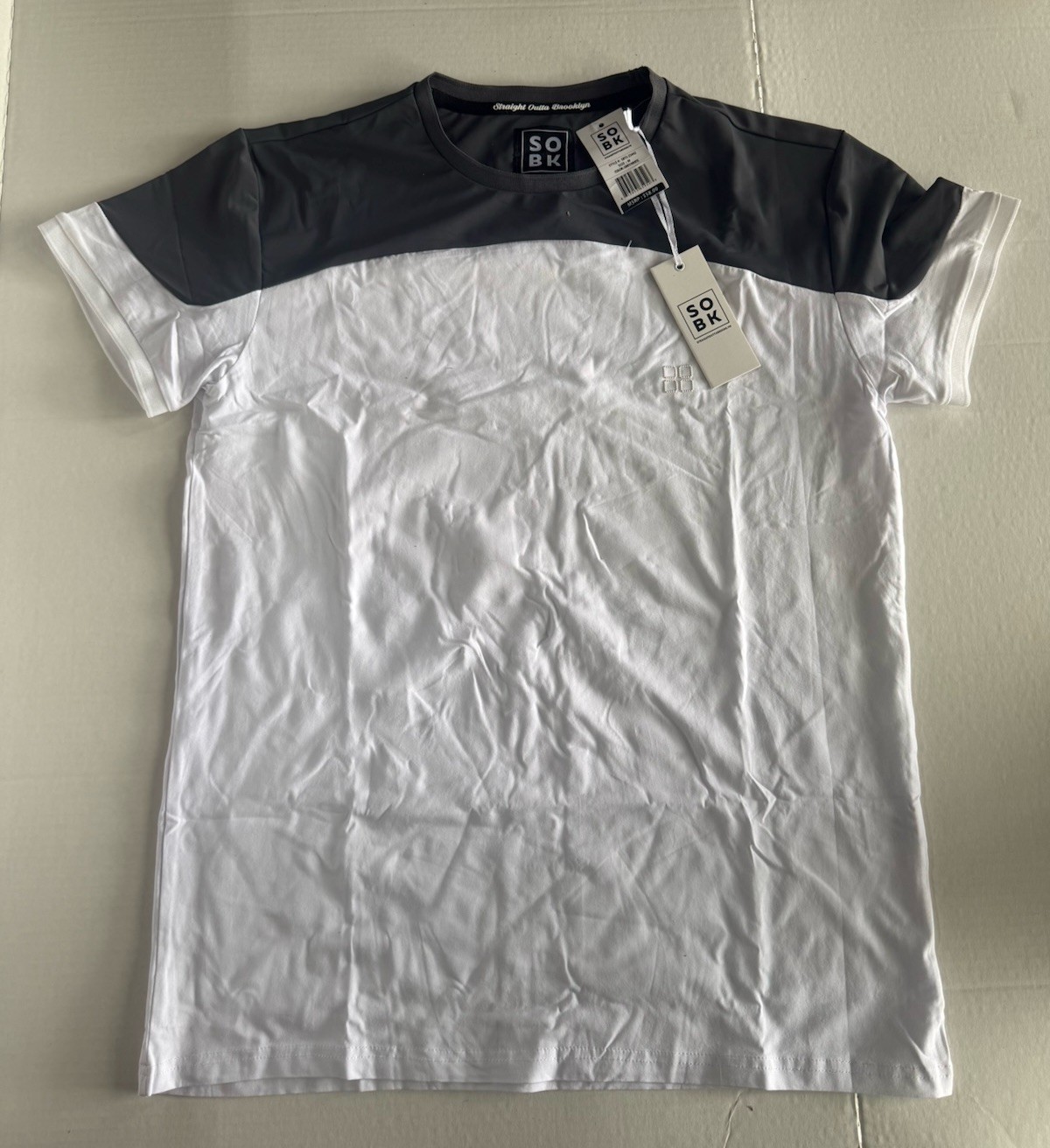 SOBK Men's Colorblock Crew Neck Stretch Short Sleeve T-Shirt M Gray/White gallery