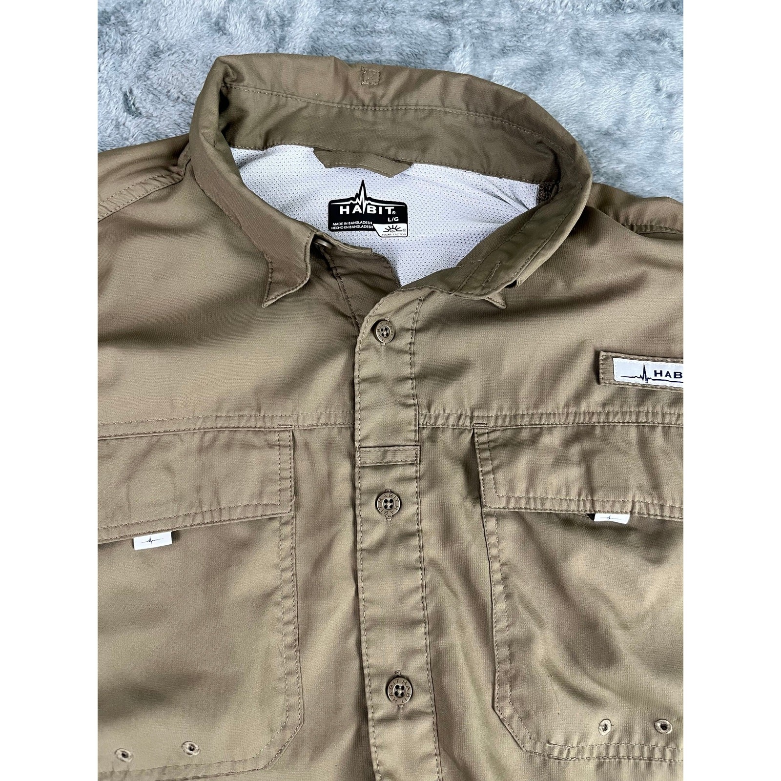 Habit Men’s L Performance Fishing Shirt Solar Factor Long Sleeve Tan Excellent gallery