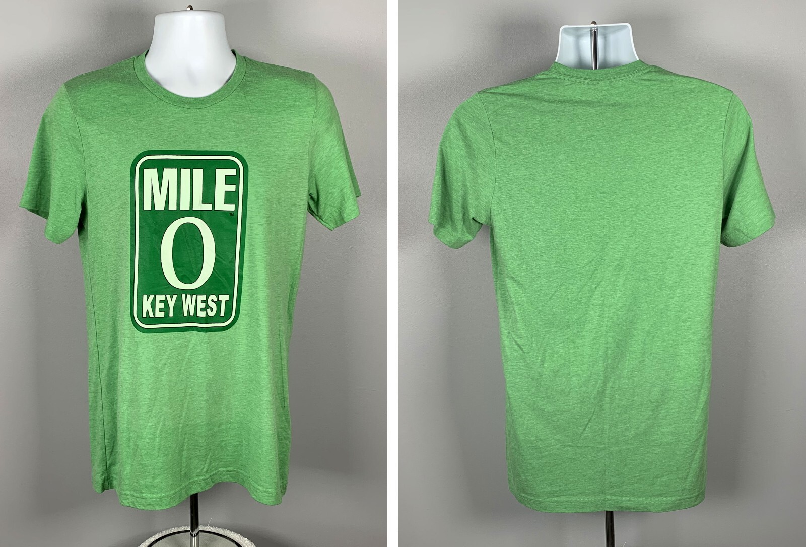Key West Mile 0 Florida T Shirt Mens Medium Green Polyester Cotton Rayon Mix