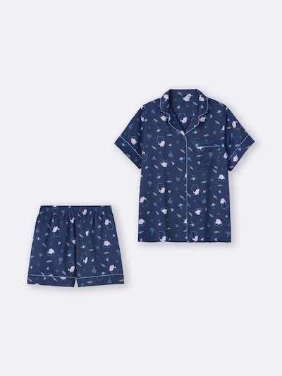 Kirby GU Satin pajamas short-sleeved top & shorts Japan NAVY