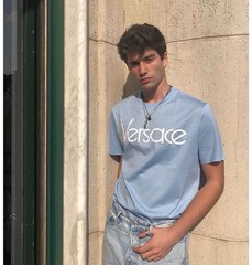VERSACE NWT 90’s Tribute Runway Blue Logo Tee Shirt Small Collectible Designer