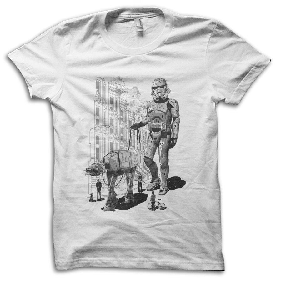 Stormtrooper Dog Walking Darth Vader Inspired by Sar Wars Sci-Fi T-shirt M5582