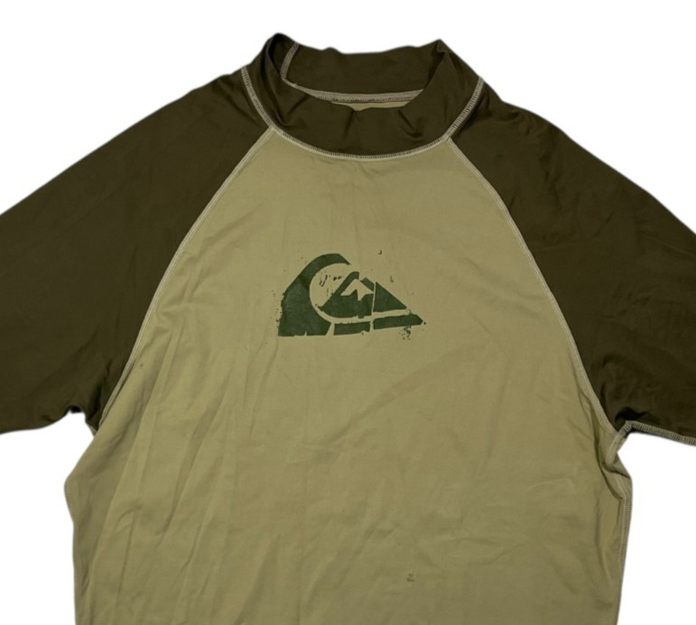 QUIKSILVER Brown Nylon/Spandex UV-TECH RASH GUARD Beach Surf Sun Gym Shirt Sz L gallery