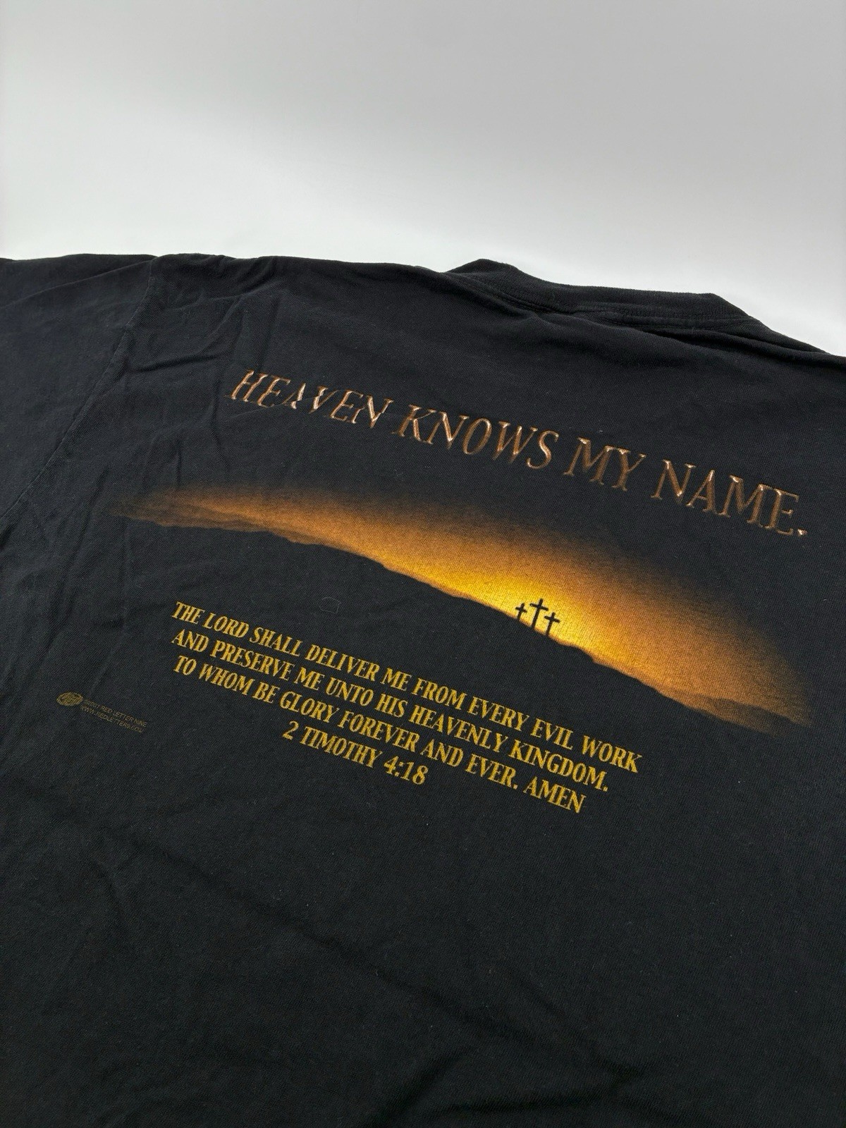 VNTG Y2K Jesus Christian Graphic Tee Delta Pro Weight Black Double Sided Large gallery
