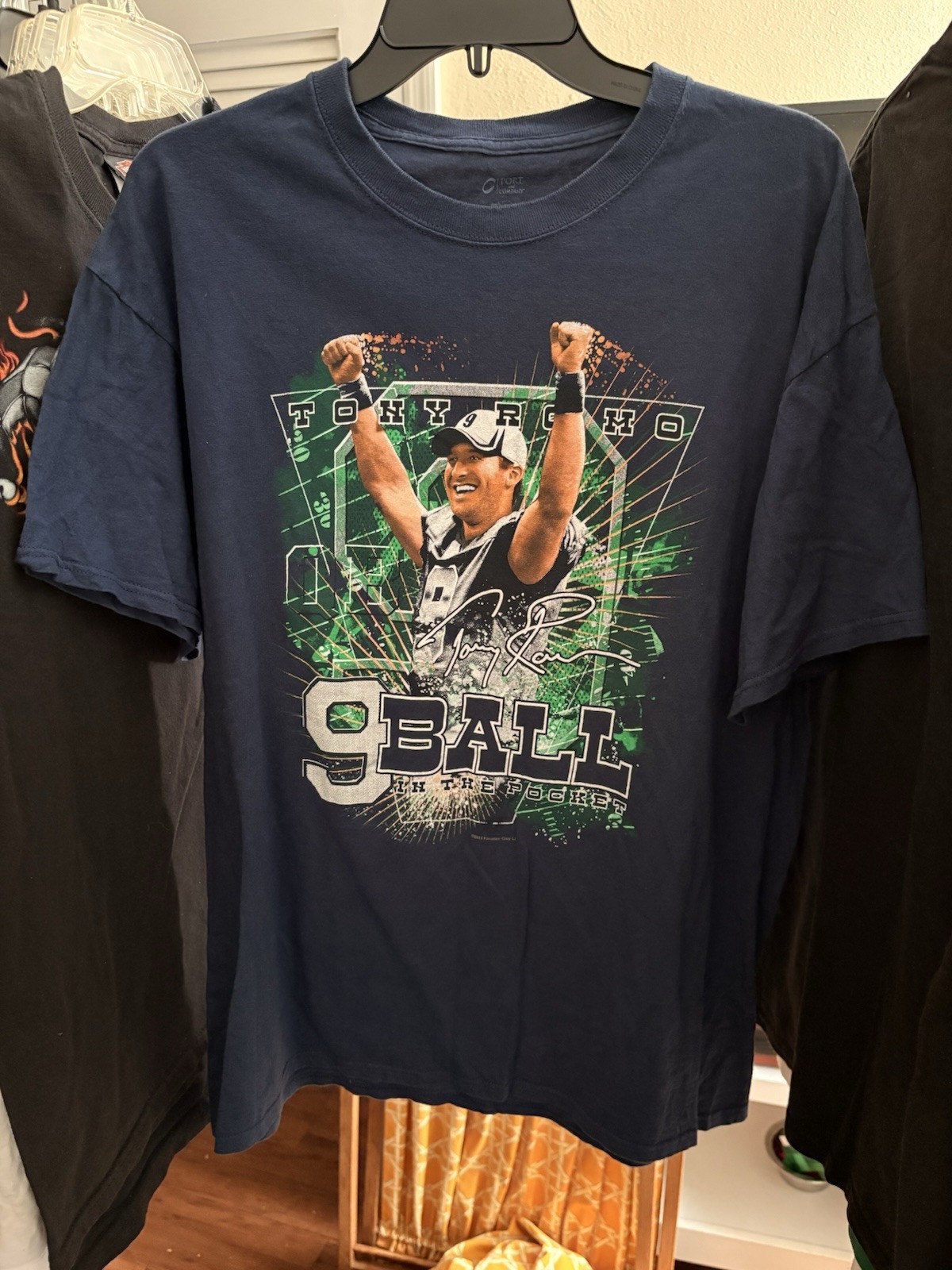 Port & Company Tony Romo NFL Graphic Tee Navy Cotton Crew Neck Short Sleeve L