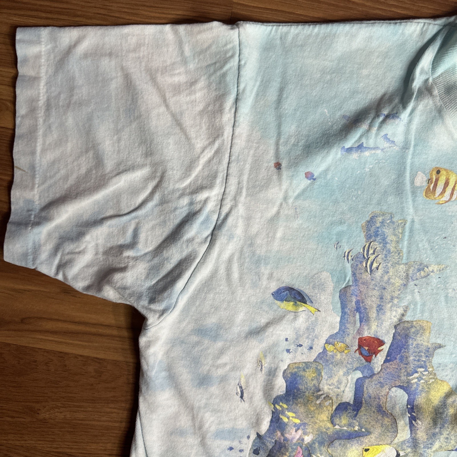 Vintage 1992 Liquid Blue Coral Reef Aquatic Sea Life Fish AOP Shirt XL Tie Dye gallery