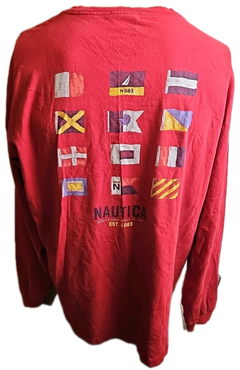 Vintage Nautica Long Sleeve Shirt Men’s Size L Red Nautical Flags Made In Canada