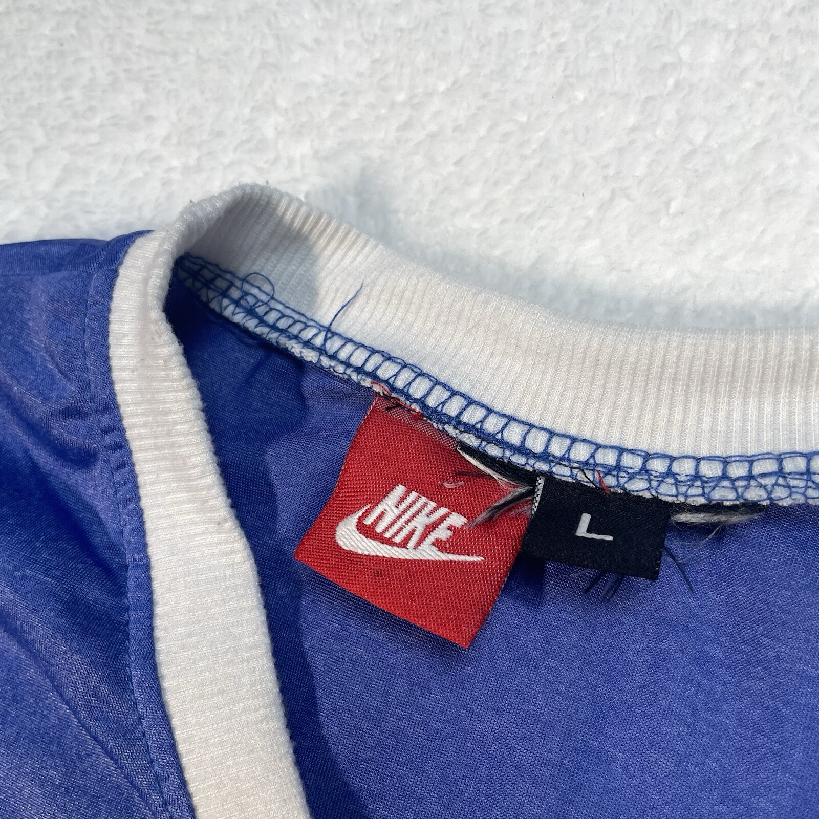 Vintage Nike Shirt Mens Large Blue White 90s 80s Soccer Football V Neck Retro gallery