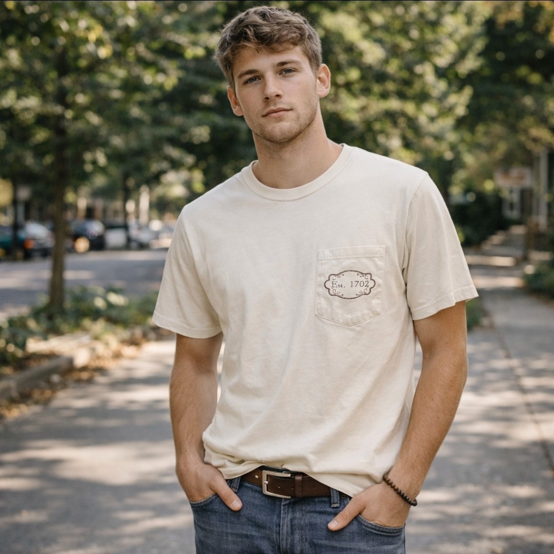Comfort Colors 100% Cotton Pocket Tee M Cream Graphic Est. 1702 Soft Everyday gallery