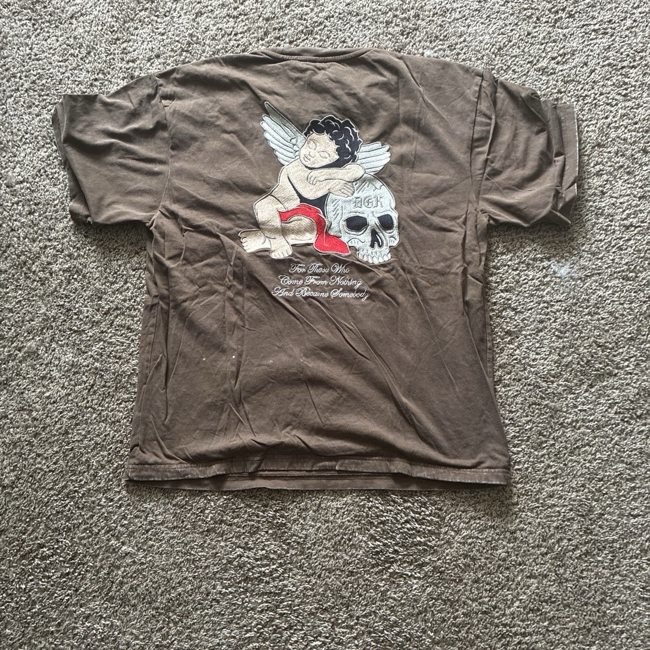 DGK Y2K Angel Skull Graphic T Shirt Mens XL Brown Oversized Streetwear