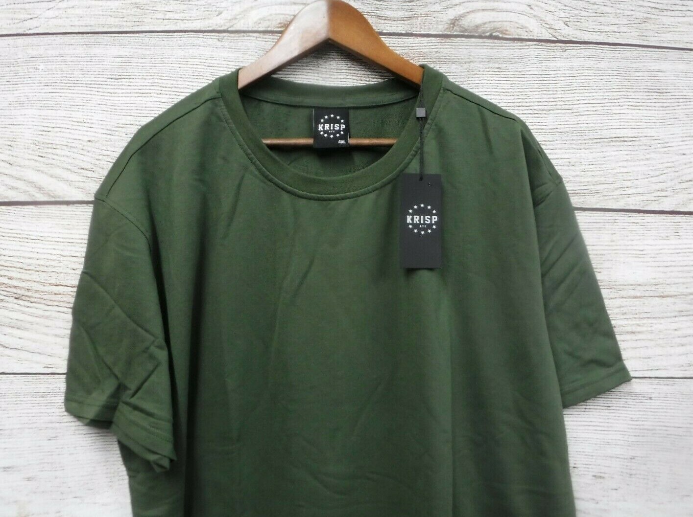 Krisp Shirt Big Mens Big 4XL Olive Green Zipper Sides Crewneck Slim Fit Long New gallery