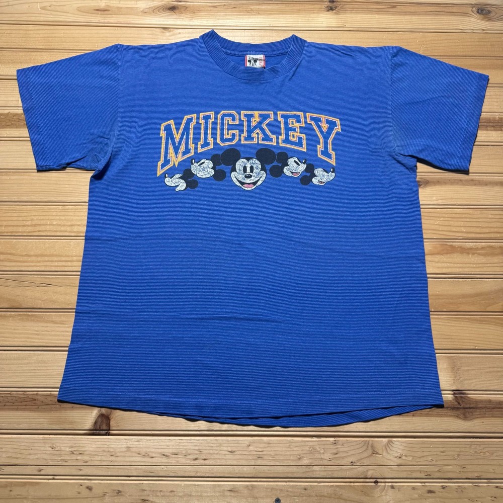 Vintage 90s Disney Mickey Mouse Ribbed Texture Striped T-Shirt USA – Large/XL