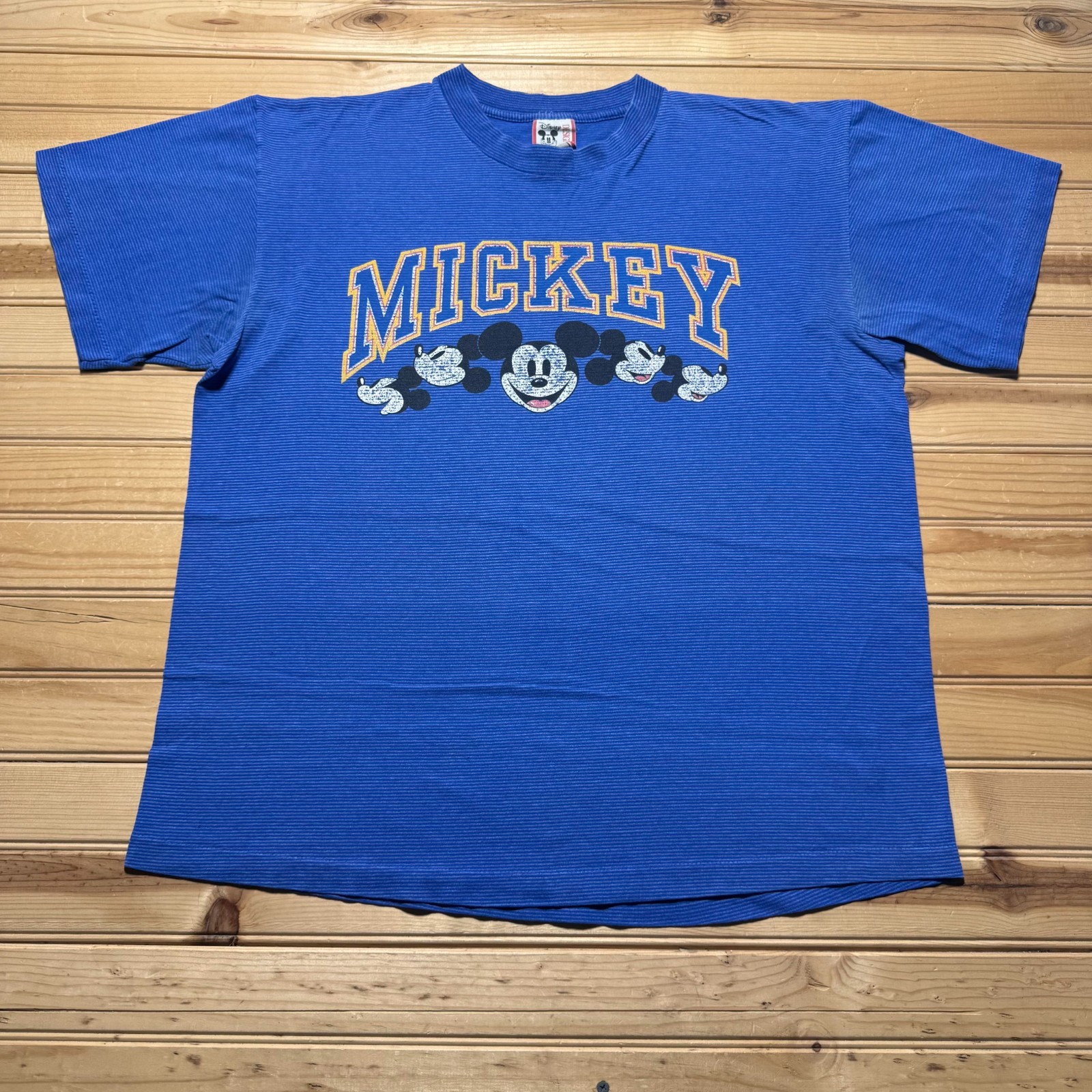 Vintage 90s Disney Mickey Mouse Ribbed Texture Striped T-Shirt USA – Large/XL