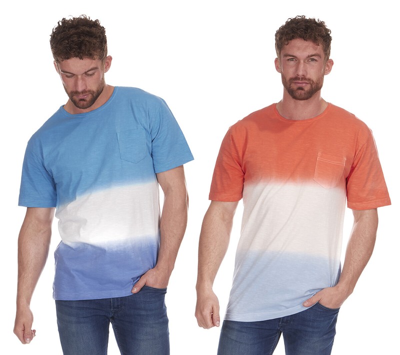 Mens Dip Dye T-Shirt Short Sleeve Top Slub Cotton Multibuy Shirt Pocket Coloured