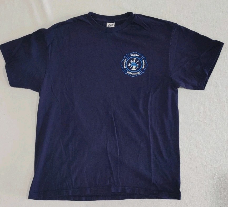 Firefighter Prayer Tshirt Delta Pro Weight Navy Blue 2-Sided Adult Size Large gallery