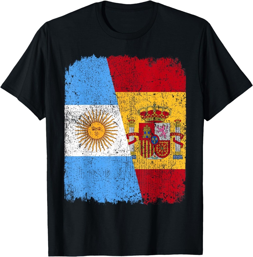 Half Argentinian Half Spanish Flag Heritage Pride Roots T-Shirt